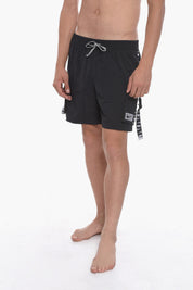 SWIM Solid-Color Boxer Swim Trunks with Logo Side Band