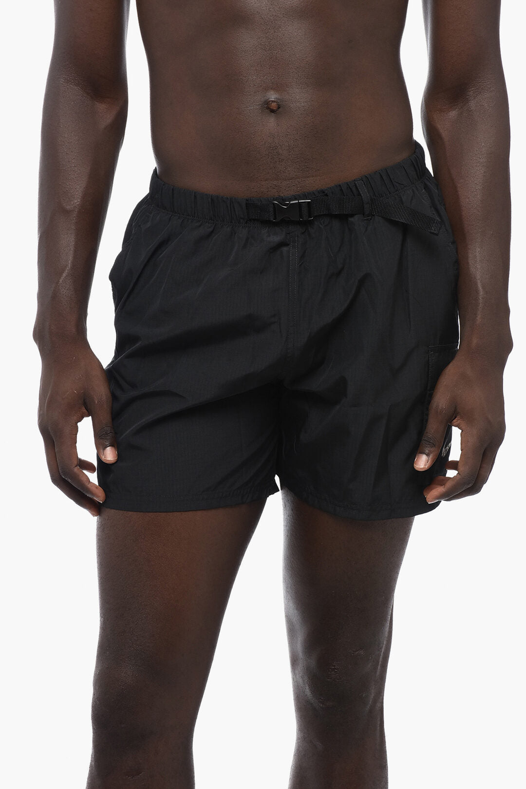 Solid-Color Cargo Boxer Swim Shorts with Industrial Belt
