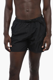 Solid-Color Cargo Boxer Swim Shorts with Industrial Belt