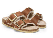 Women's Arizona Big Buckle Shearling Slippers In Cognac