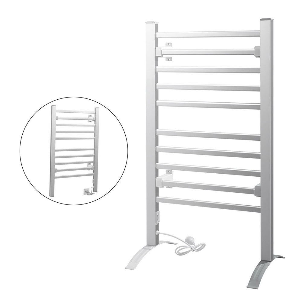Devanti Electric Heated Towel Rail Rack 10 Bars Freestanding Clothes Dry Warmer