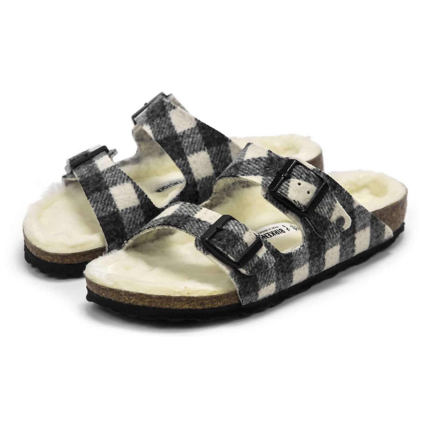 Men's Arizona Rivet Wool Felt Sandals In Plaid White