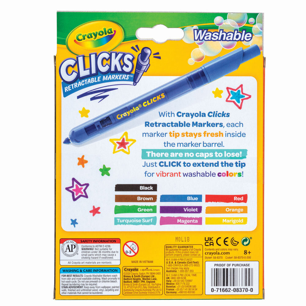 10pc Crayola Clicks Retractable Washable Markers 8+