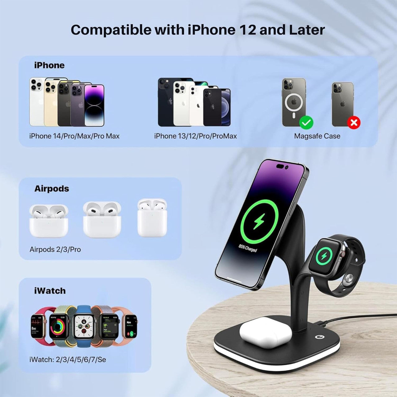 5-in-1 Wireless Fast Multi Device Charging Station with Night Light