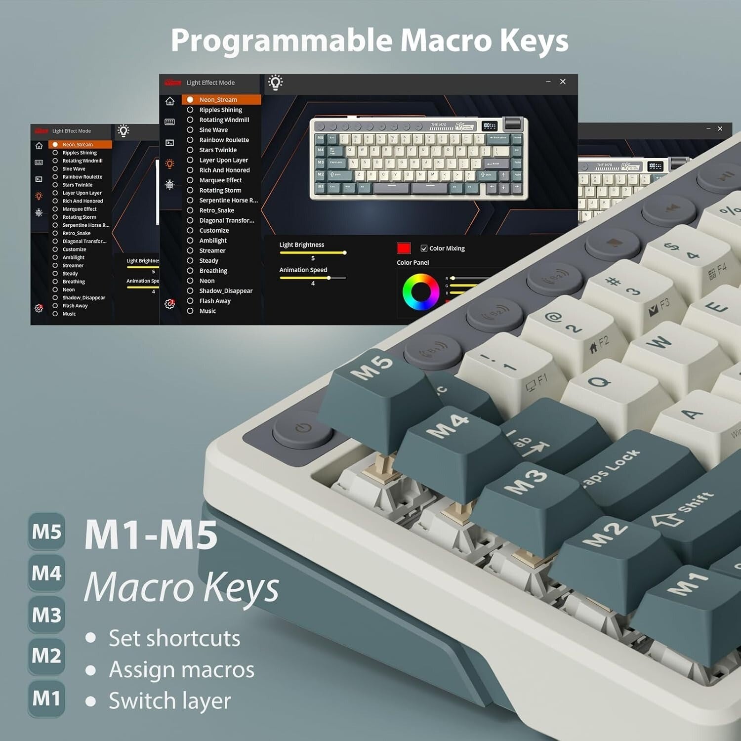 Royal Kludge RK M70 Tri Mode RGB Hot Swap Mechanical Keyboard with TFT Screen