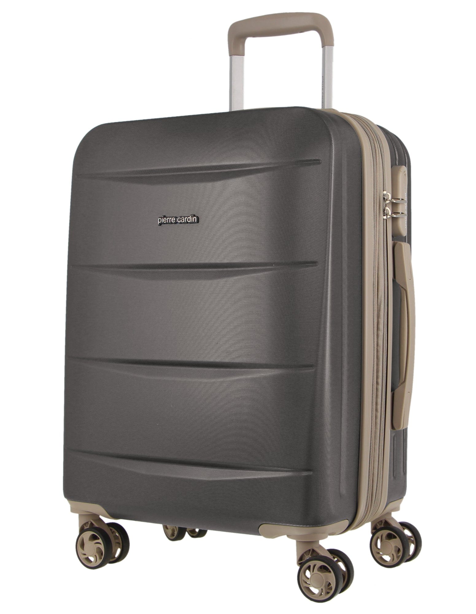 2pc Pierre Cardin Large Hard & Cabin Travel Luggage Set w/ Name Tag Graphite
