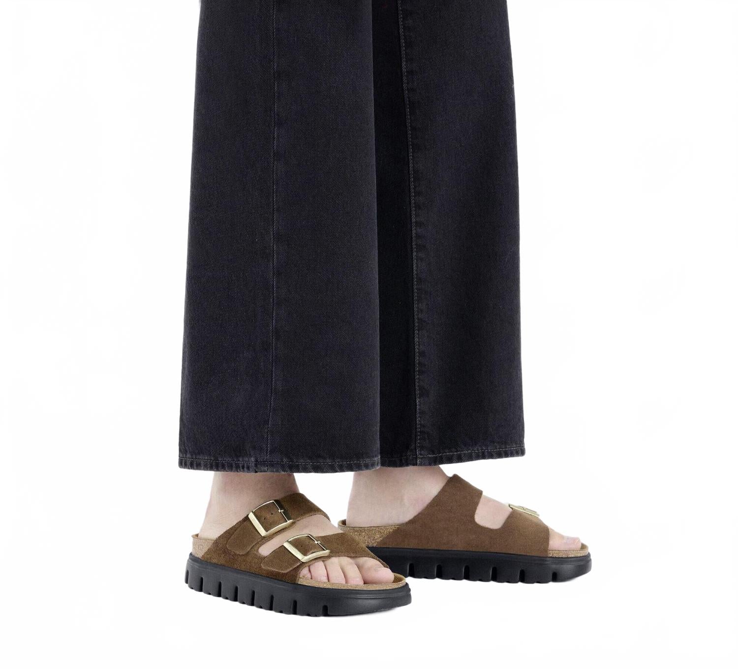 Women's Arizona Chunky Suede Sandals In Dark Tea/ Black
