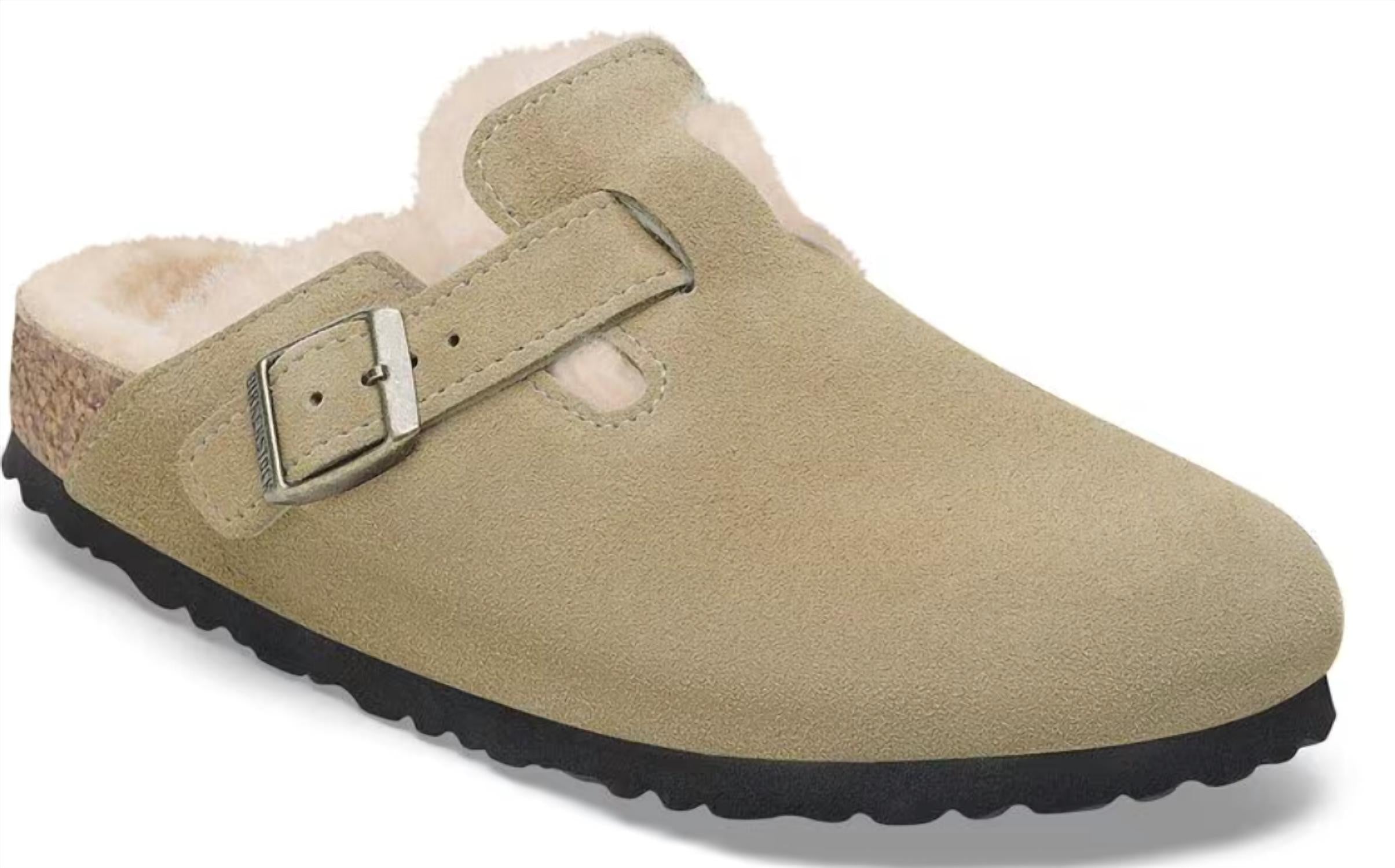 Women's Boston Suede Shearling Clogs In Taupe