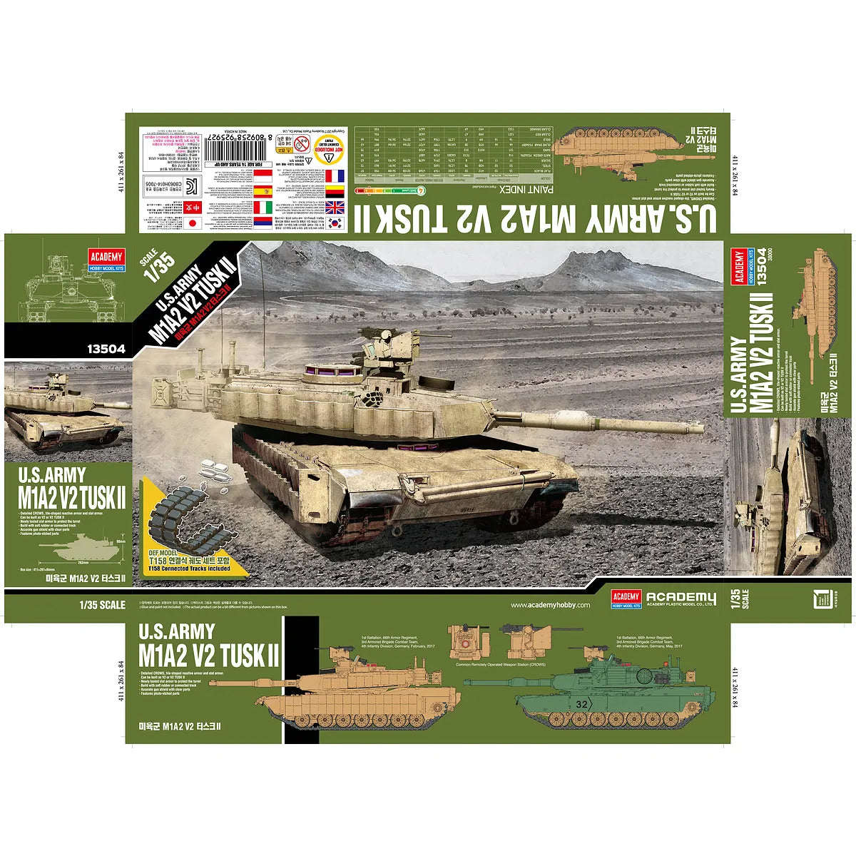 Academy 1/35 U.S. M1A2 V2 Tusk II Tank Scaled Plastic Model Kit