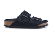 Women's Arizona Two Buckle Shearling Suede Sandals - Narrow In Black