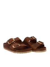 Cognac Arizona Oiled Leather Slide Sandal