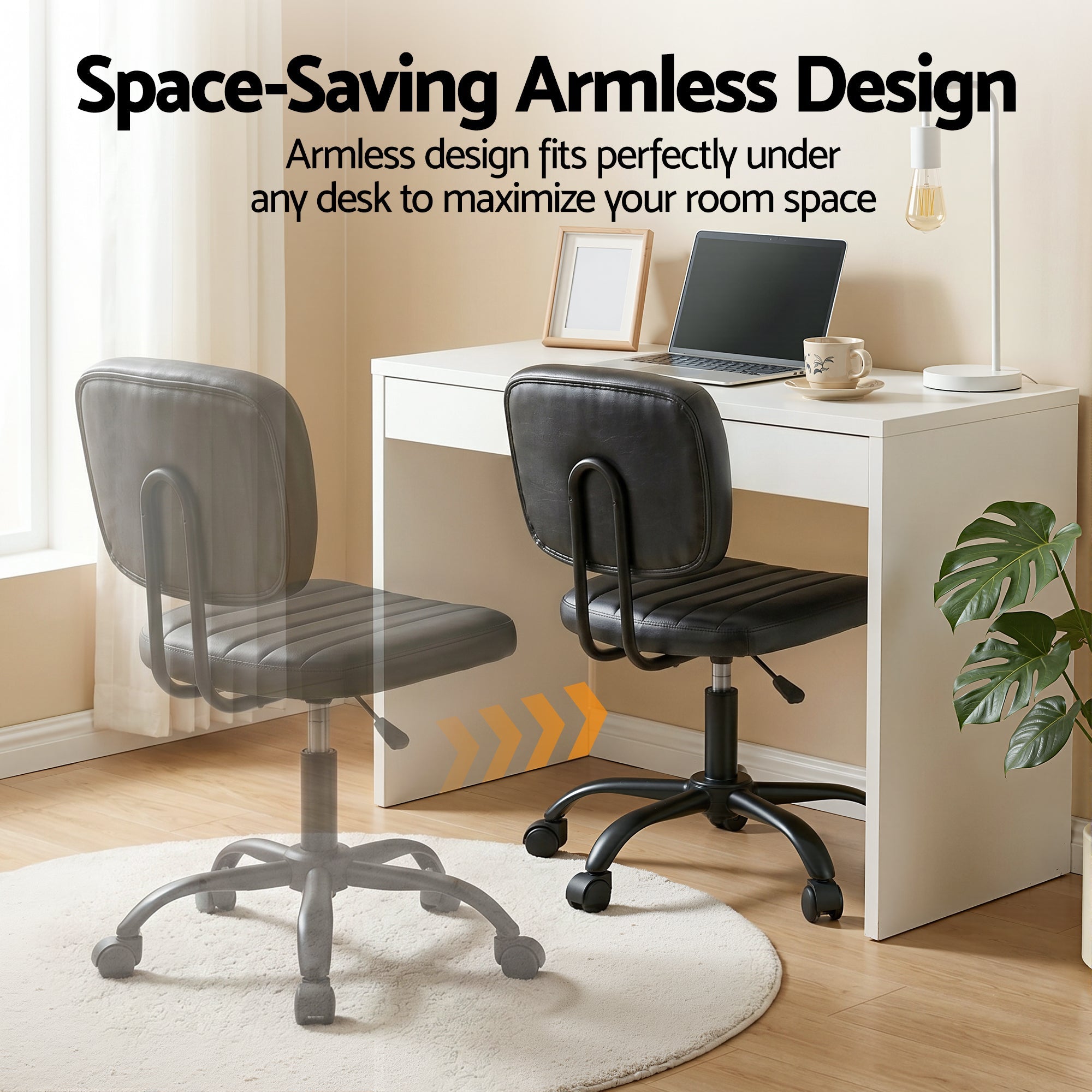 Artiss Armless Office Chair Ergonomic Swivel Home Office Desk Chair PU Leather Black