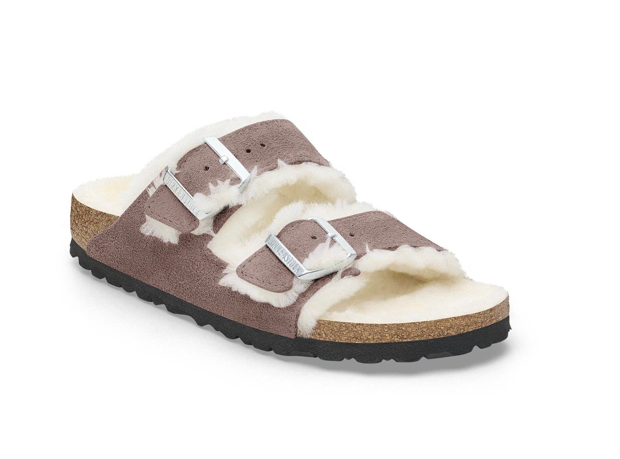 Women's Arizona Shearling Suede Narrow Sandals In Faded Purple