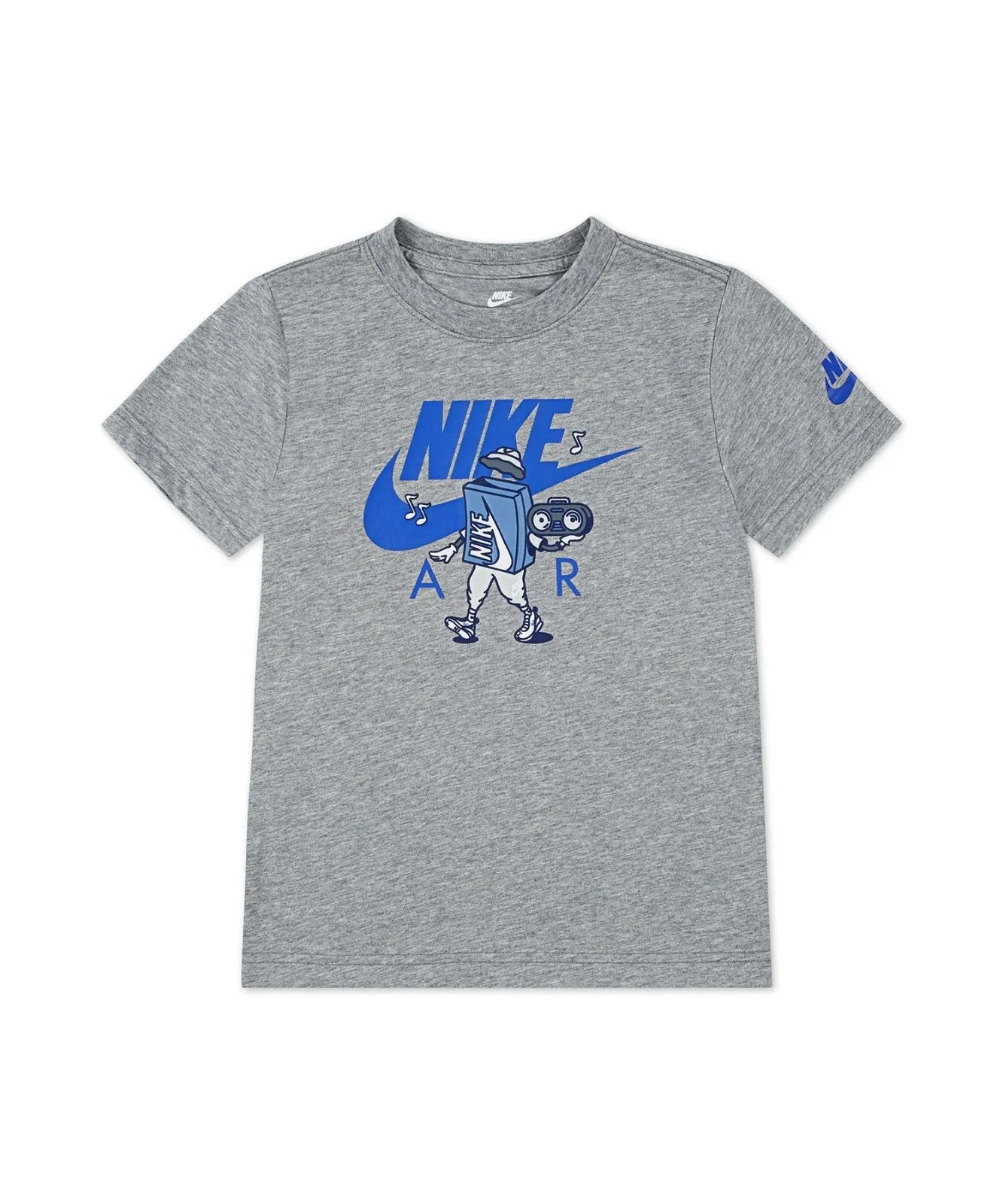 Kids Nike Air Boxy T-Shirt Gray Blue Graphic Print Cotton Short Sleeve JAX117