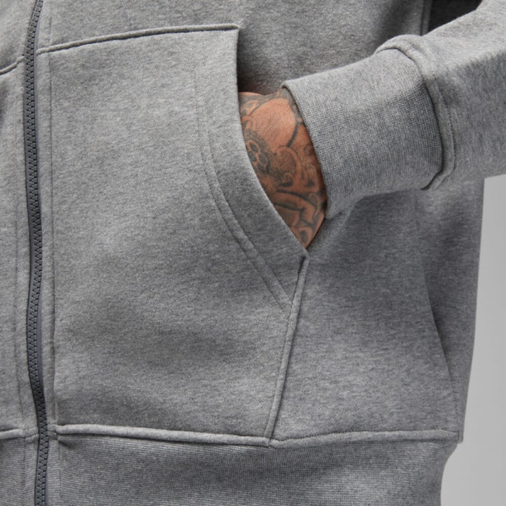 Men's Nike Jordan Brooklyn Fleece Full Zip Hoodie Carbon Heather/White FJ7771-091