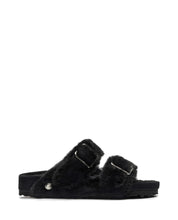 Black Shearling Sandals With Oversized Buckles