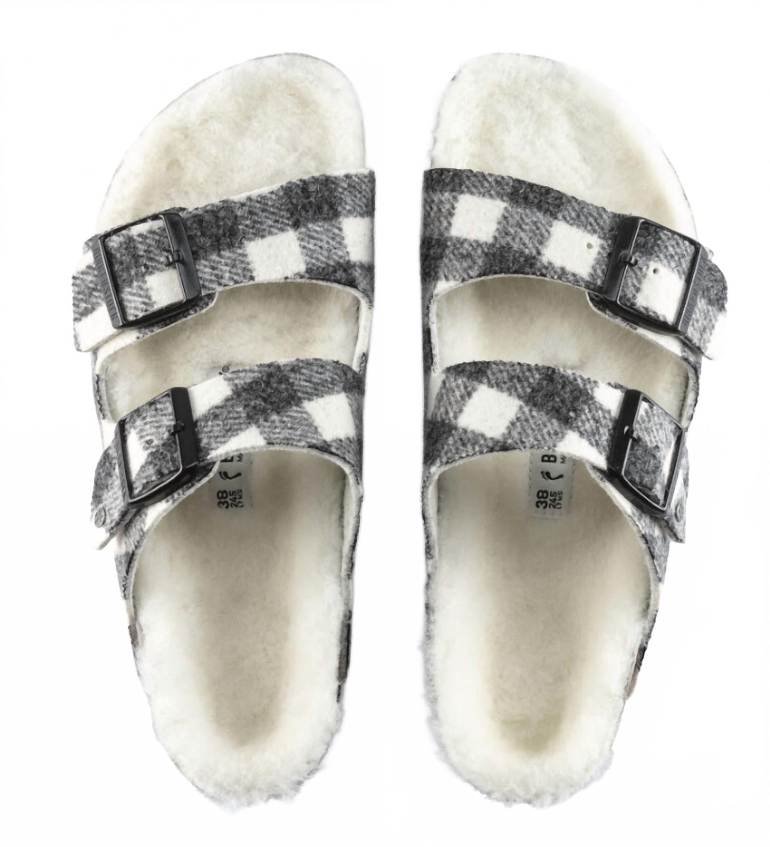 Women's Arizona Wool Shearling Sandal In White/black Plaid