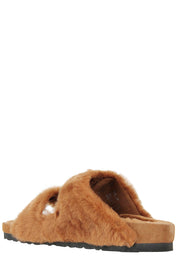 Caramel Shearling Slippers With Adjustable Double Strap