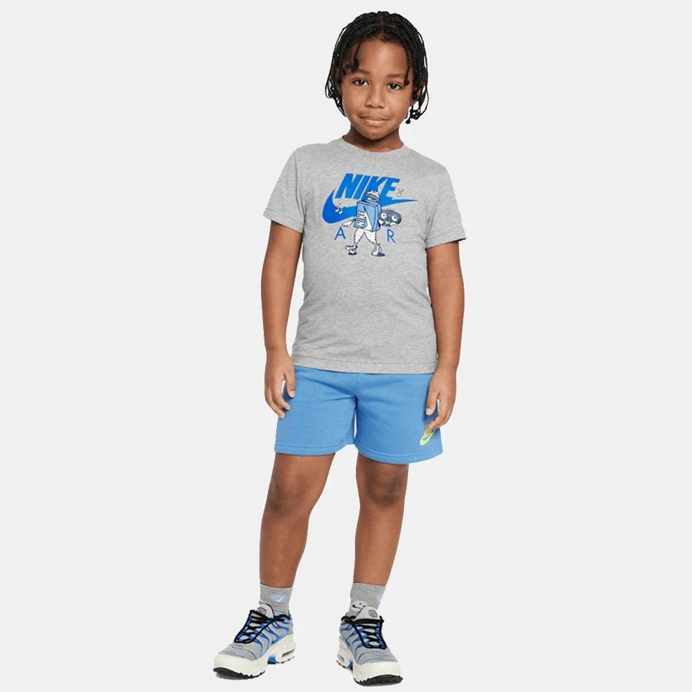 Kids Nike Air Boxy T-Shirt Gray Blue Graphic Print Cotton Short Sleeve JAX117