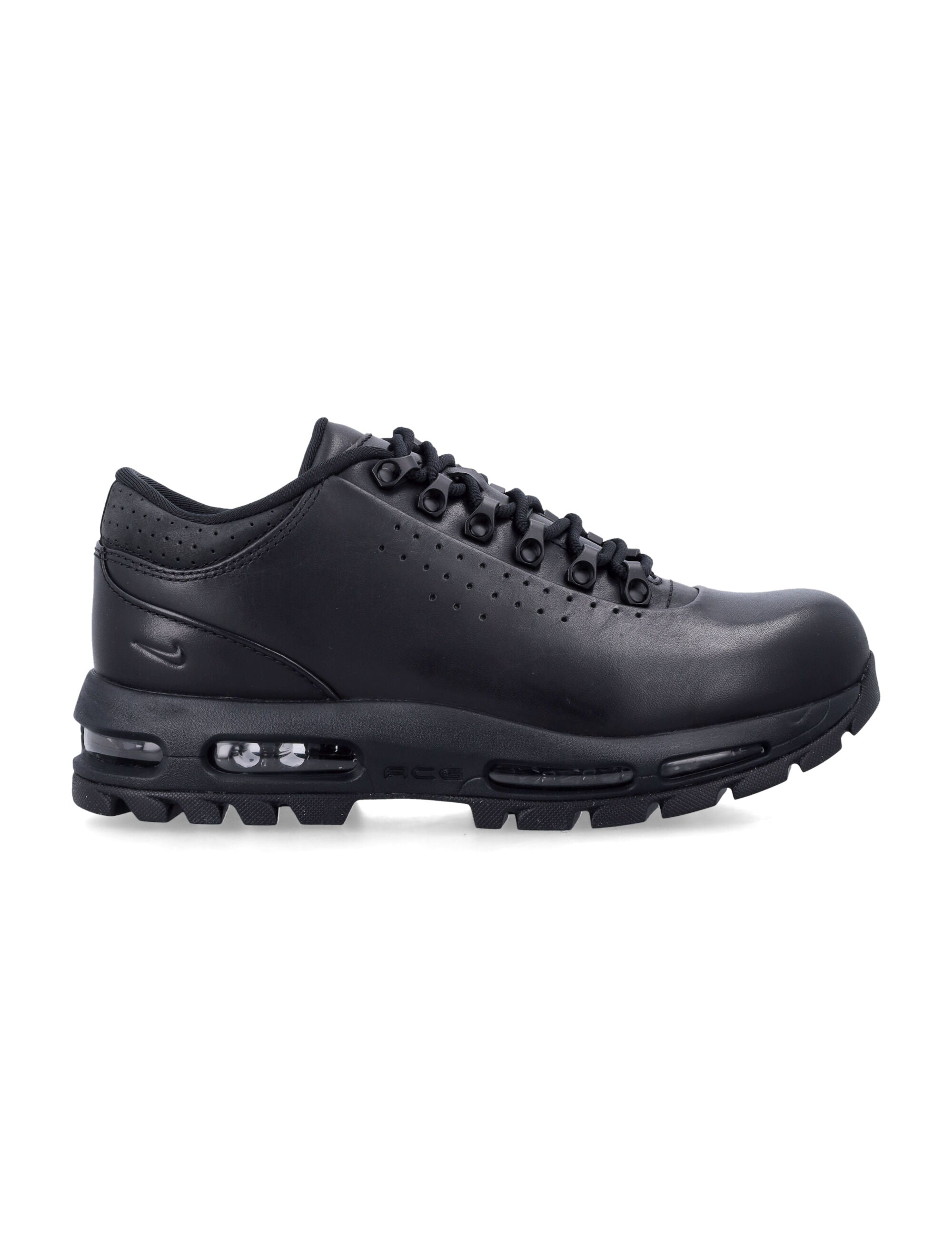 Black Leather Low-Top Sneakers With Visible Air Max Cushioning