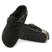 Unisex Birkenstock Boston Clogs US 7-7.5 Black Shearling Suede Leather KHD1747