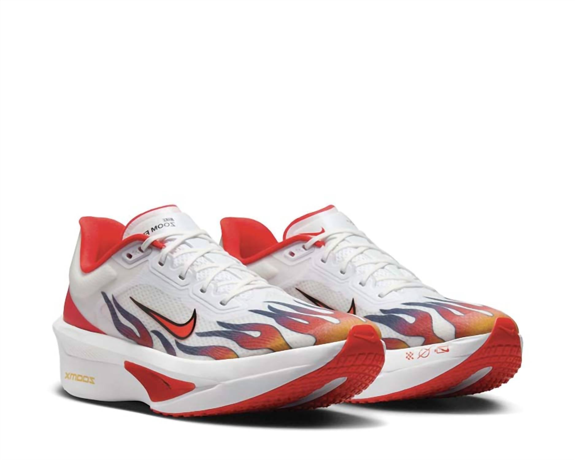Men's Zoom Fly 6 Road Racing Shoes In White / Habanero Red