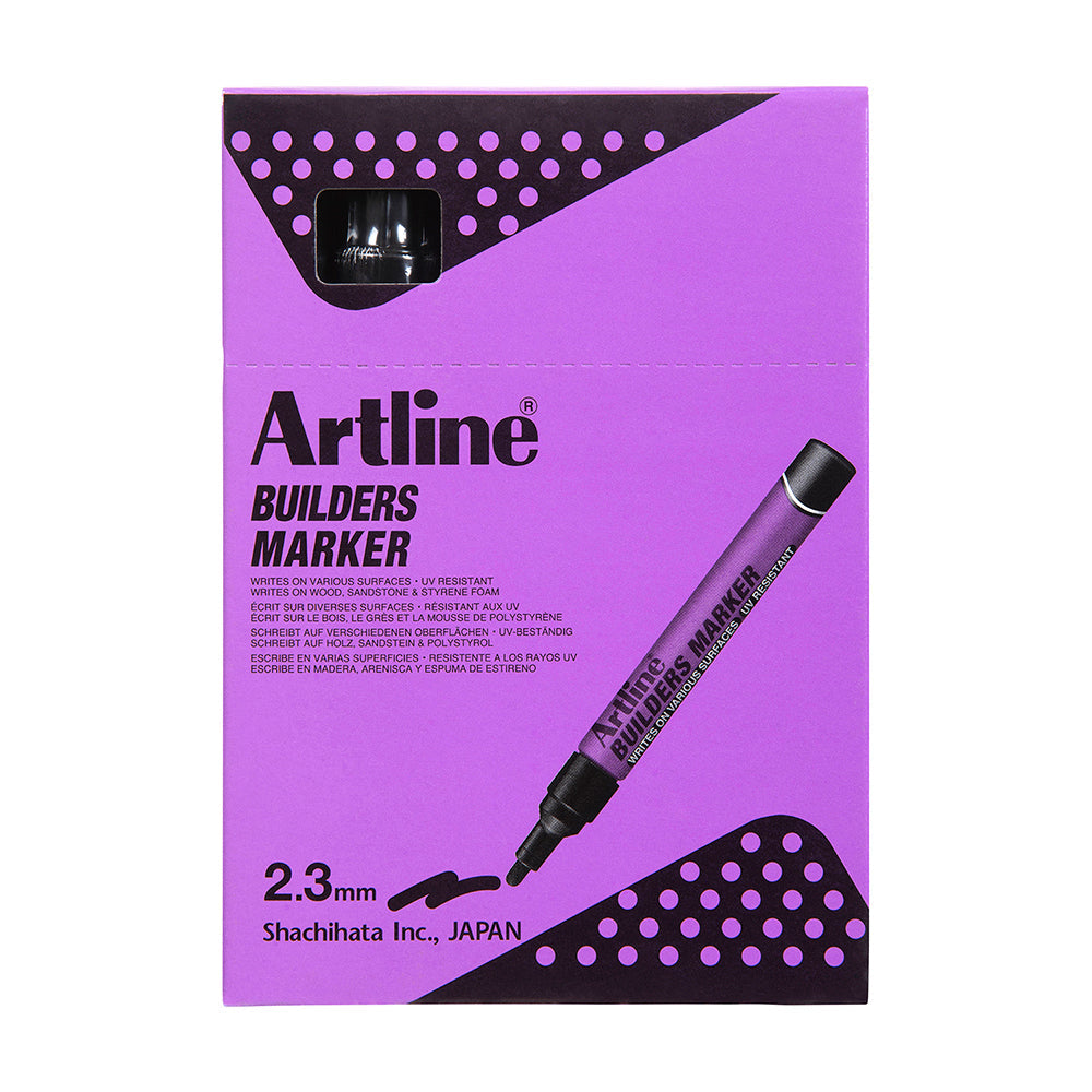 12PK Artline Builders Permanent Marker 2.3mm Bullet Nib - Black