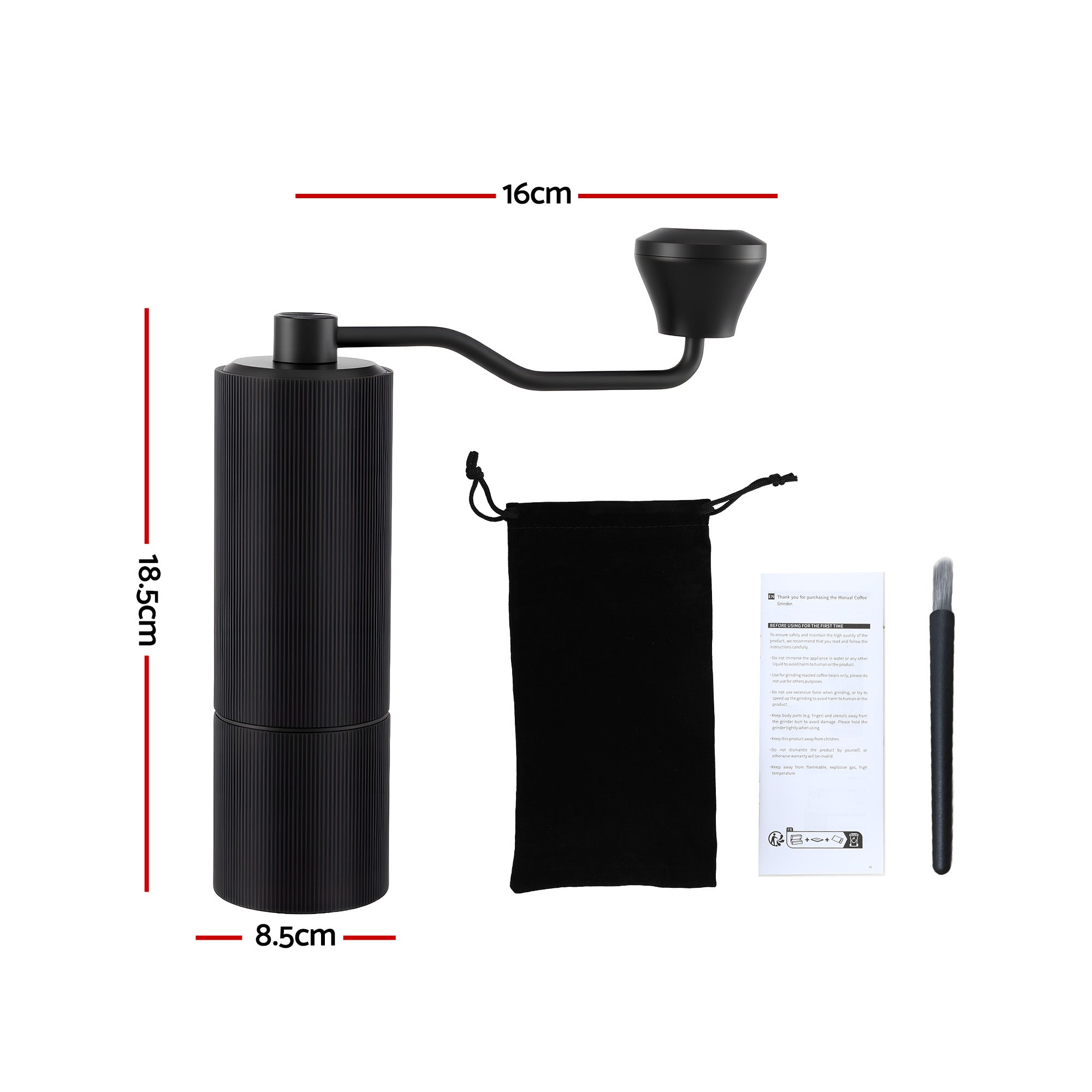 Devanti Manual Coffee Grinder with 24 Precise Settings Portable Hand Bean Burr Mill Black with Brush