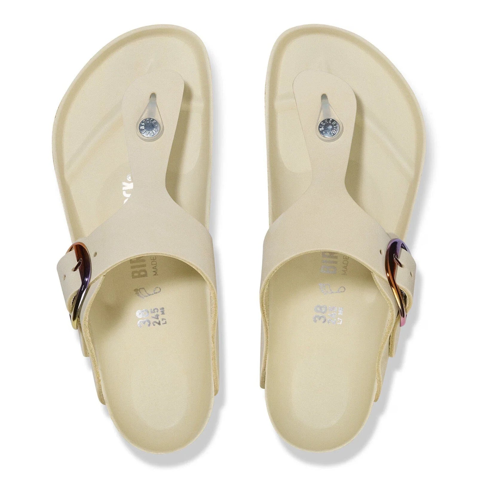 Women's Birkenstock Gizeh27356 Thong Ecru Leather Big Buckle Sandals ZOGG1494