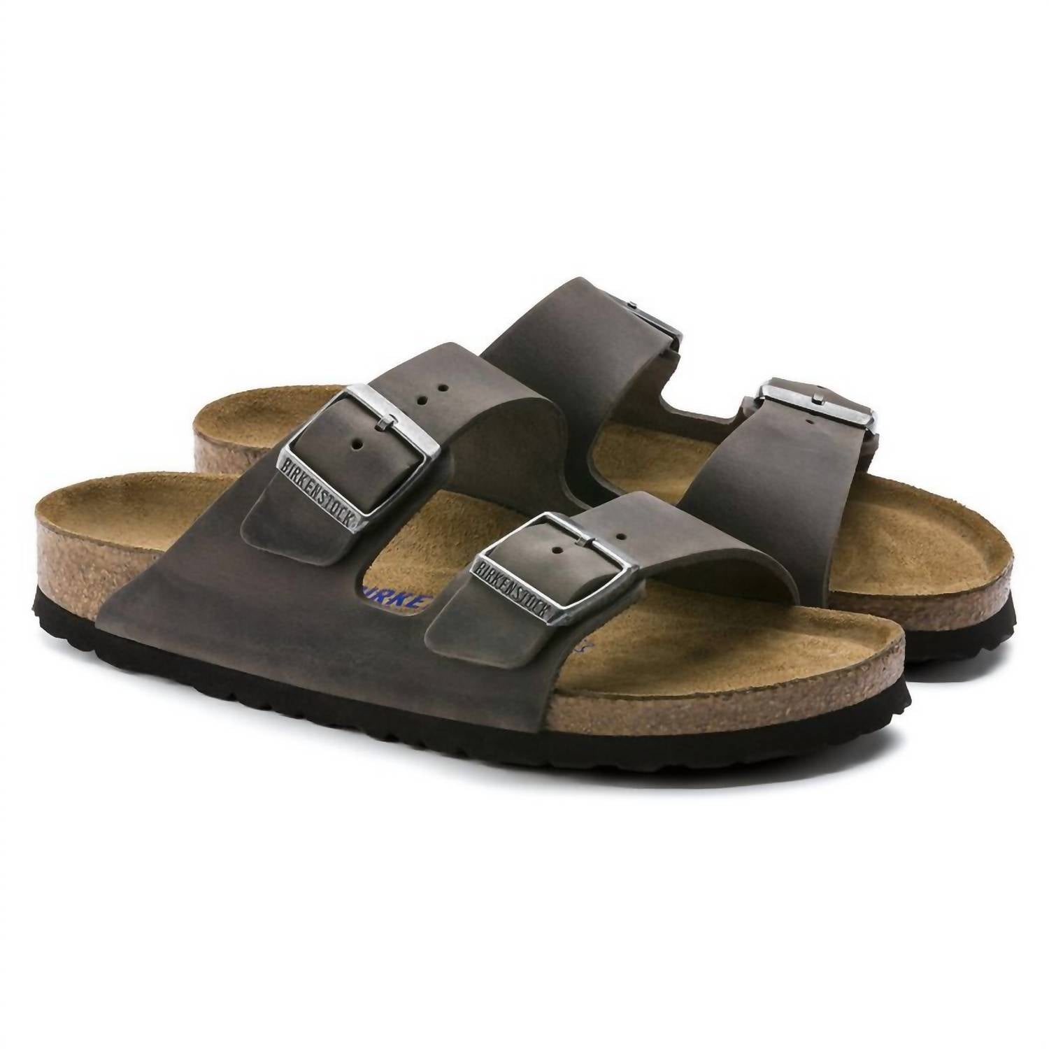 Arizona Oiled Leather Soft Footbed Sandals - -Unisex In Iron