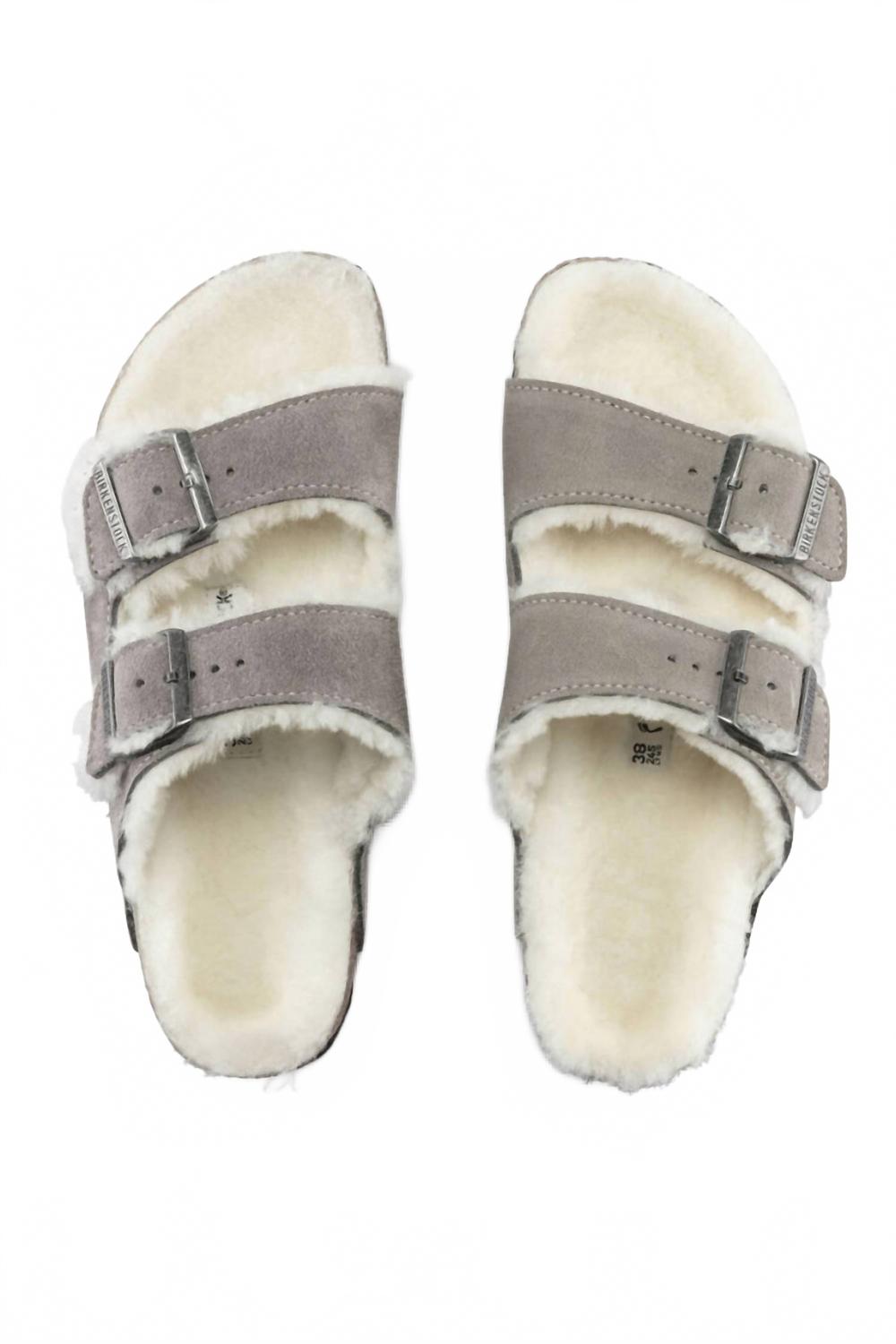 Unisex Arizona Fur Sandals In Stone Coin