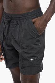 Solid-Color Boxer Swim Trunks with 3 Pockets
