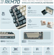 Royal Kludge RK M70 Tri Mode RGB Hot Swap Mechanical Keyboard with TFT Screen