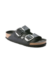Elegant Double-Buckle Black Nubuck Sandals