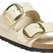 Women's Arizona Big Buckle Leather Sandal In High Shine Ecru