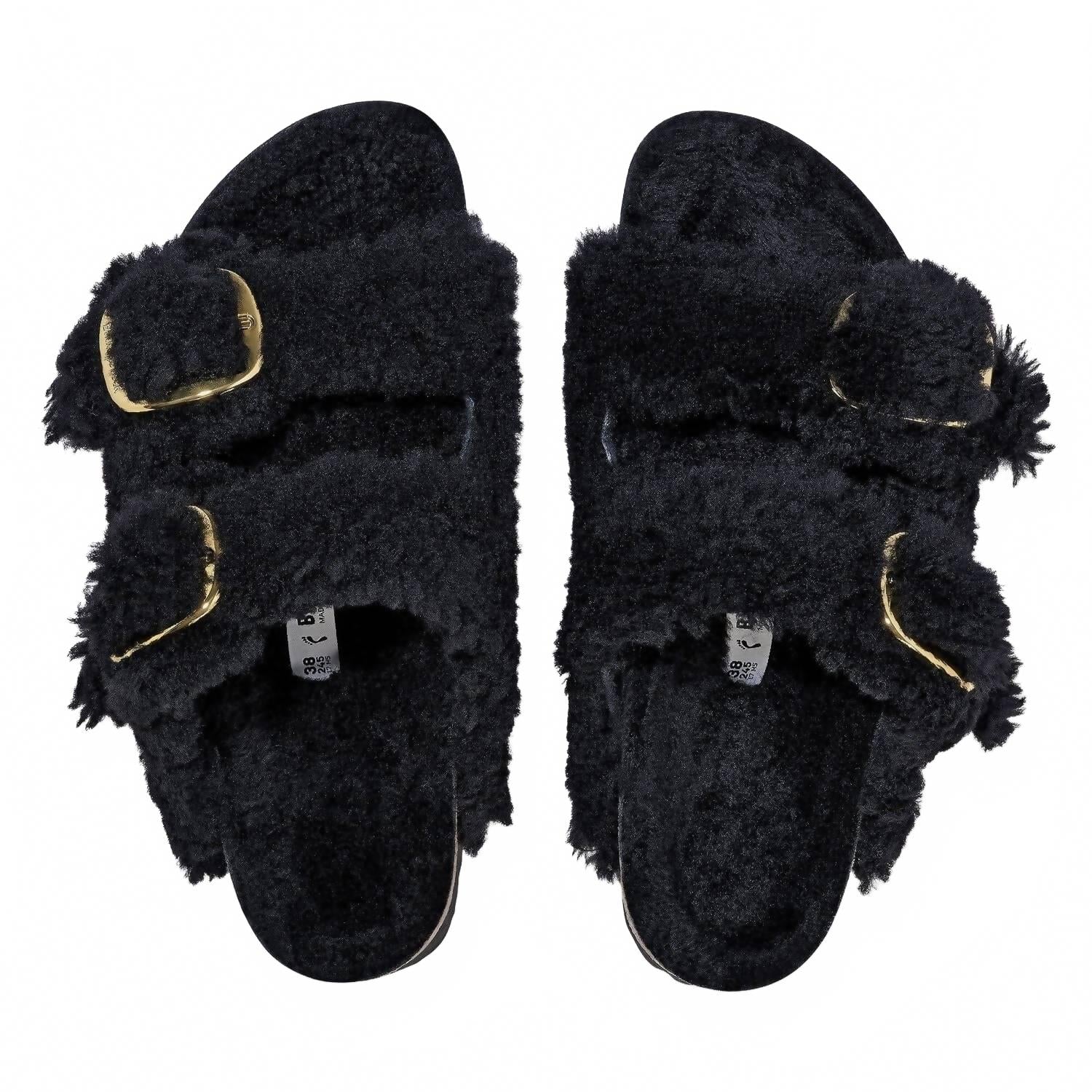 Women's Arizona Big Buckle Shearling Teddy Sandals In Black