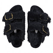 Women's Arizona Big Buckle Shearling Teddy Sandals In Black
