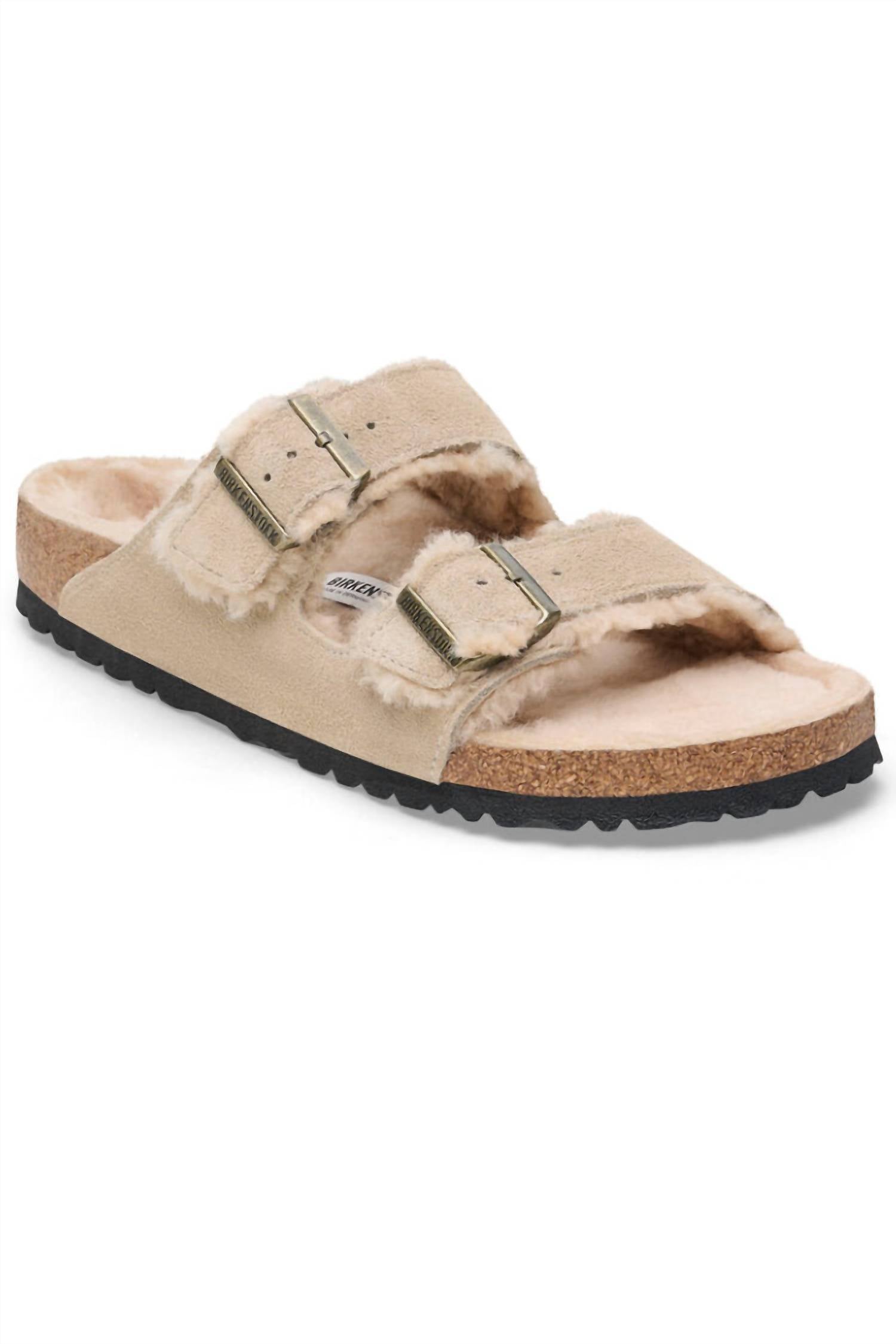 Unisex Arizona Shearling Suede Sandals In Taupe