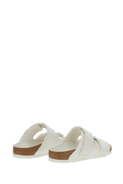 Ivory Satin Arizona Sandals with Pearl Detailing