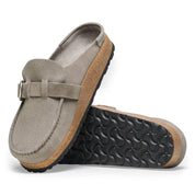 Unisex Buckley Suede Embossed Narrow Clogs In Corduroy Stone Coin