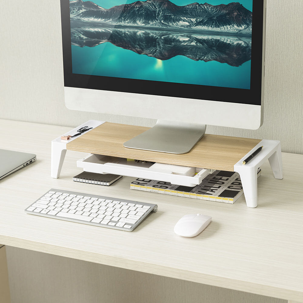 Activiva Monitor Stand Riser with Storage Drawer (White Oak)
