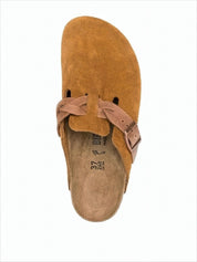 Suede Slip-On Mules with Adjustable Leather Strap