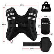 Everfit 8kg Weighted Vest Men Women, Reflective Running Vest with Armband Pouch