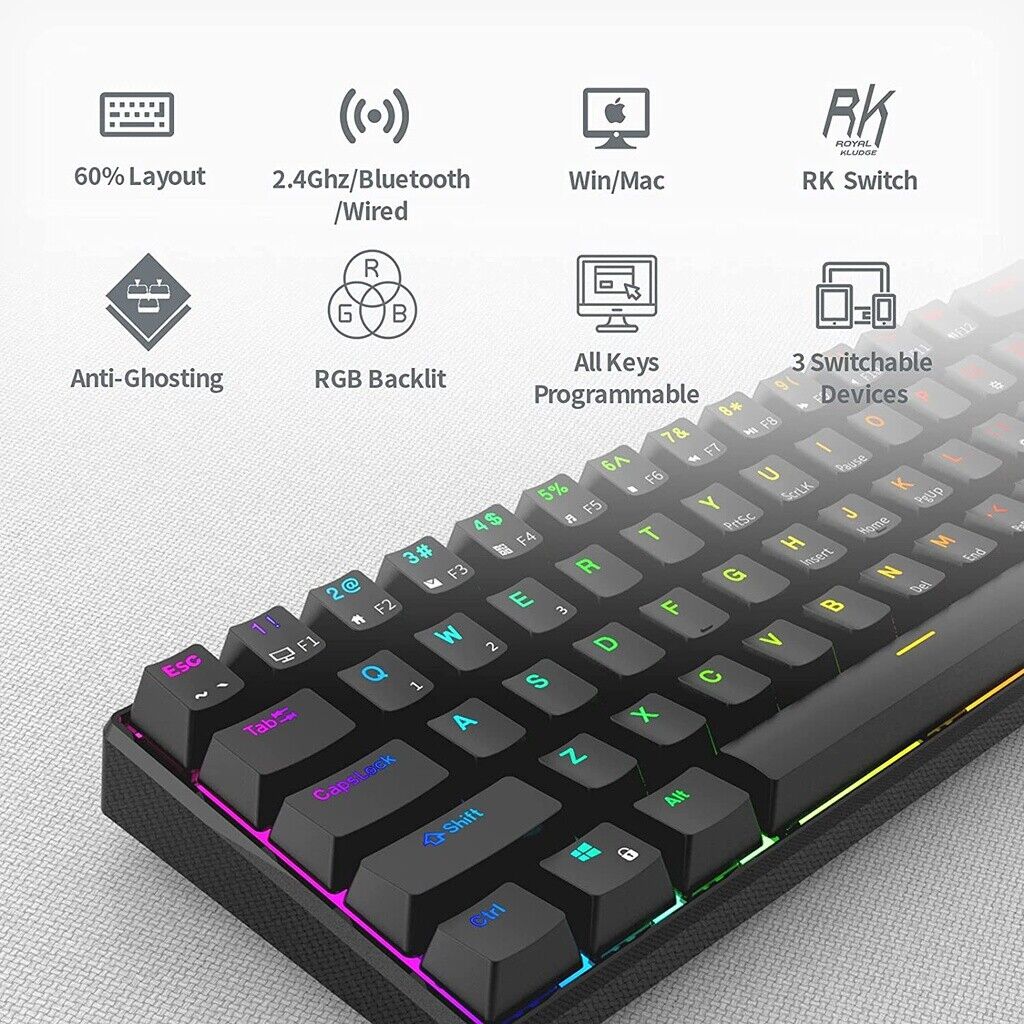Royal Kludge RK61 RGB Mechanical Keyboard (Red Switch)