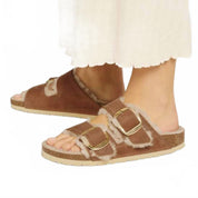 Women's Arizona Big Buckle Shearling Sandals In Cognac