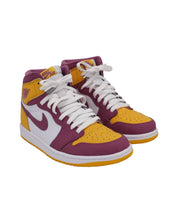 Nike Air Jordan 1 Retro High Top Sneakers in University Gold Light Bordeaux Leather