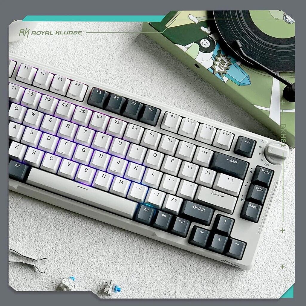 Royal Kludge RKH81 Tri Model RGB Hot Swap Mechanical Keyboard (White with Blue Switch)