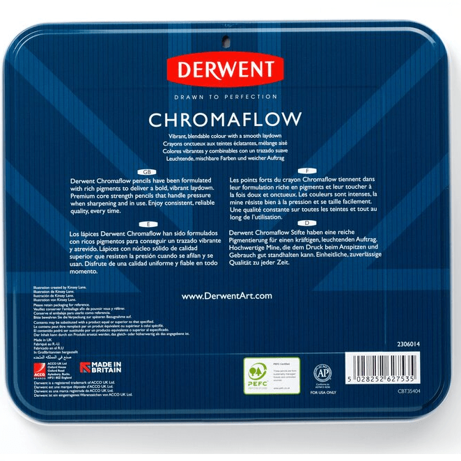 72 Derwent ChromaFlow Coloured Artists Pencils Tin Set Professional
