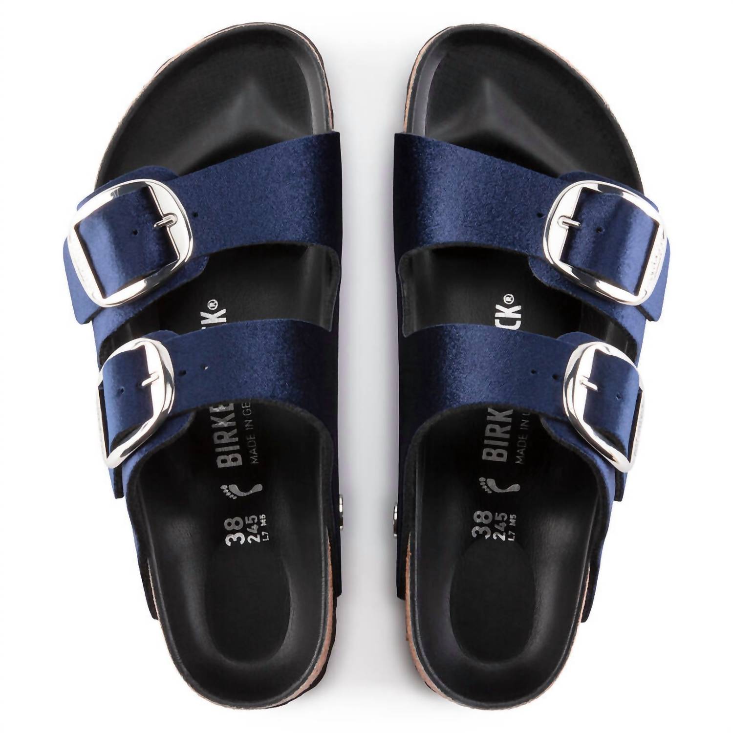 Unisex Arizona Big Buckle Velvet Sandal (Narrow) in Midnight