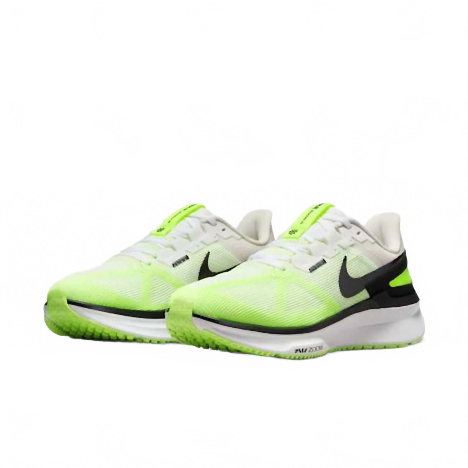 Men's Structure 25 Road Running Shoes In White & Volt